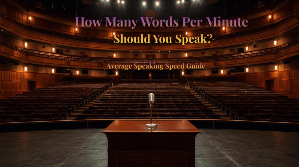 Stage and microphone illustrating how many words per minute should you speak and average speaking speed for presentations and communication